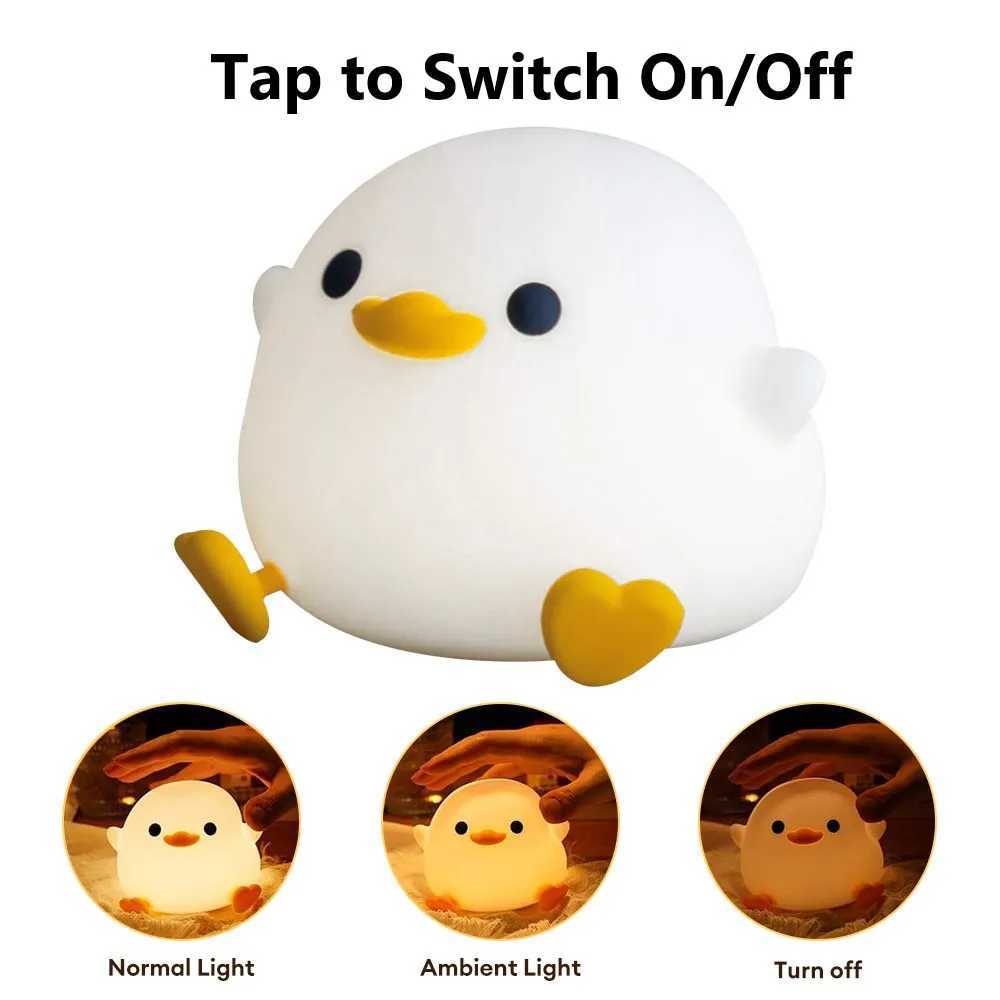 LED Night Light Cute Duck Cartoon Animal Silicone Nursery Night Light USB Charging Bedlight Touch Sensor Timer Light W240816