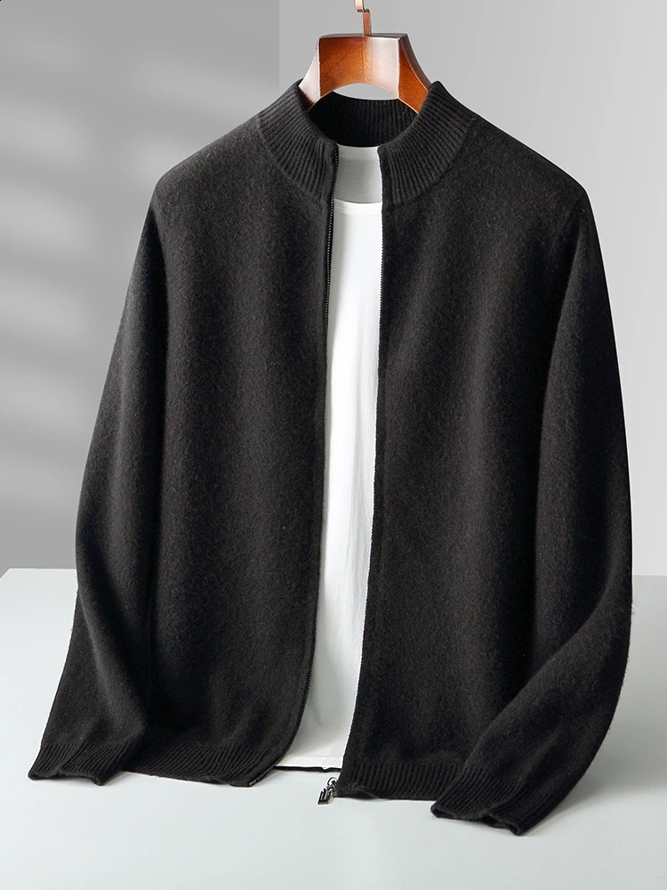 Choice High Quality Men Zipper Wool Cardigan Cashmere Sweater Autumn Winter Thick Smart Casual 100 Merino Knitwear Tops 240904