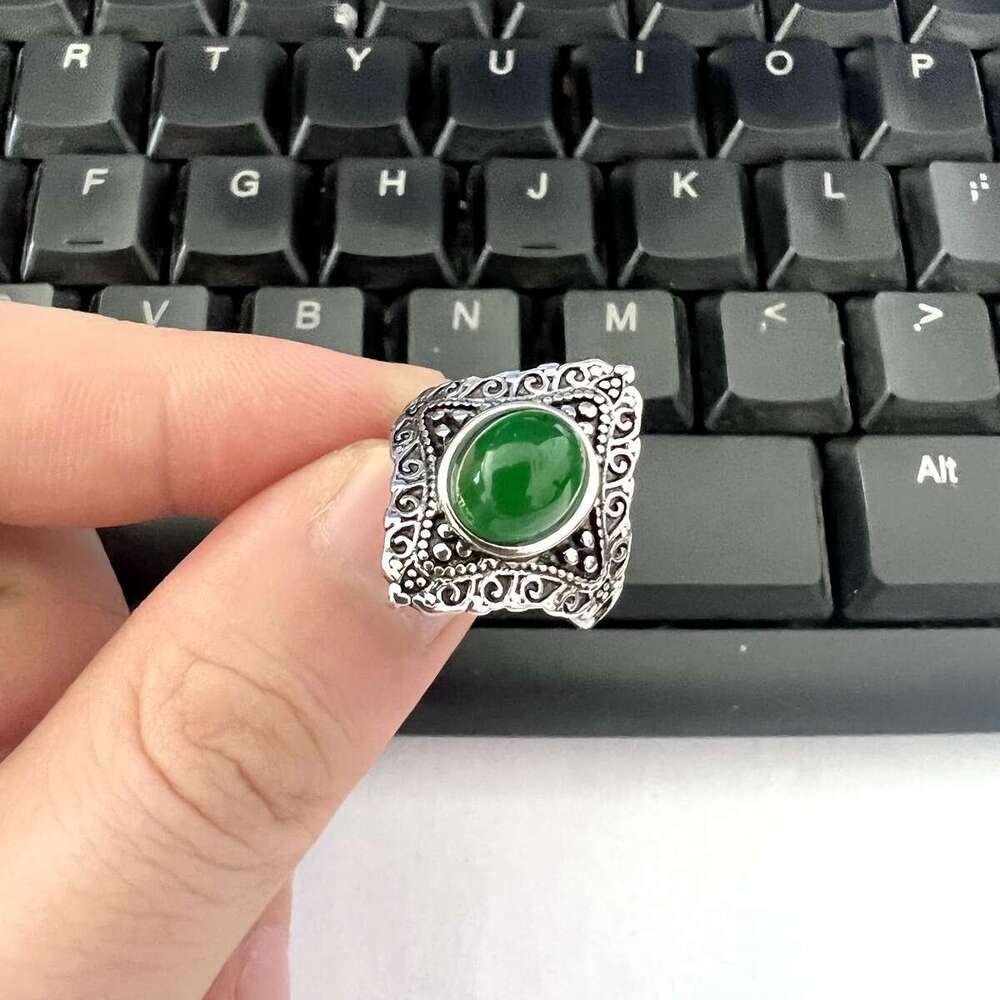Nepal Palace Natural Grape Stone 925 Silver Light Luxury Retro Atmospheric Ring Women's Exaggerated Ring Autumn Winter Party Gift Designer Jewelr