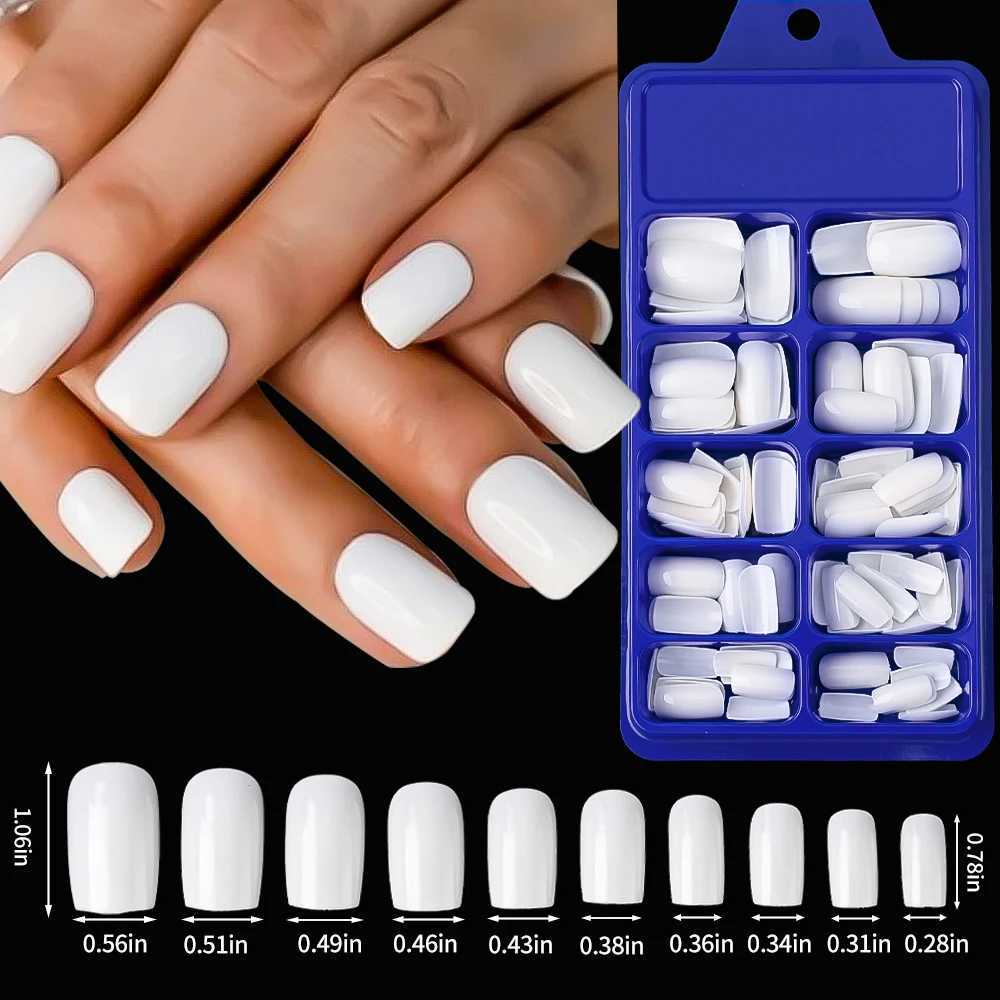 100 pieces of white square fake nails fully covered acrylic artificial fake nail tips female nail decoration 10 sizes according to nails W240905