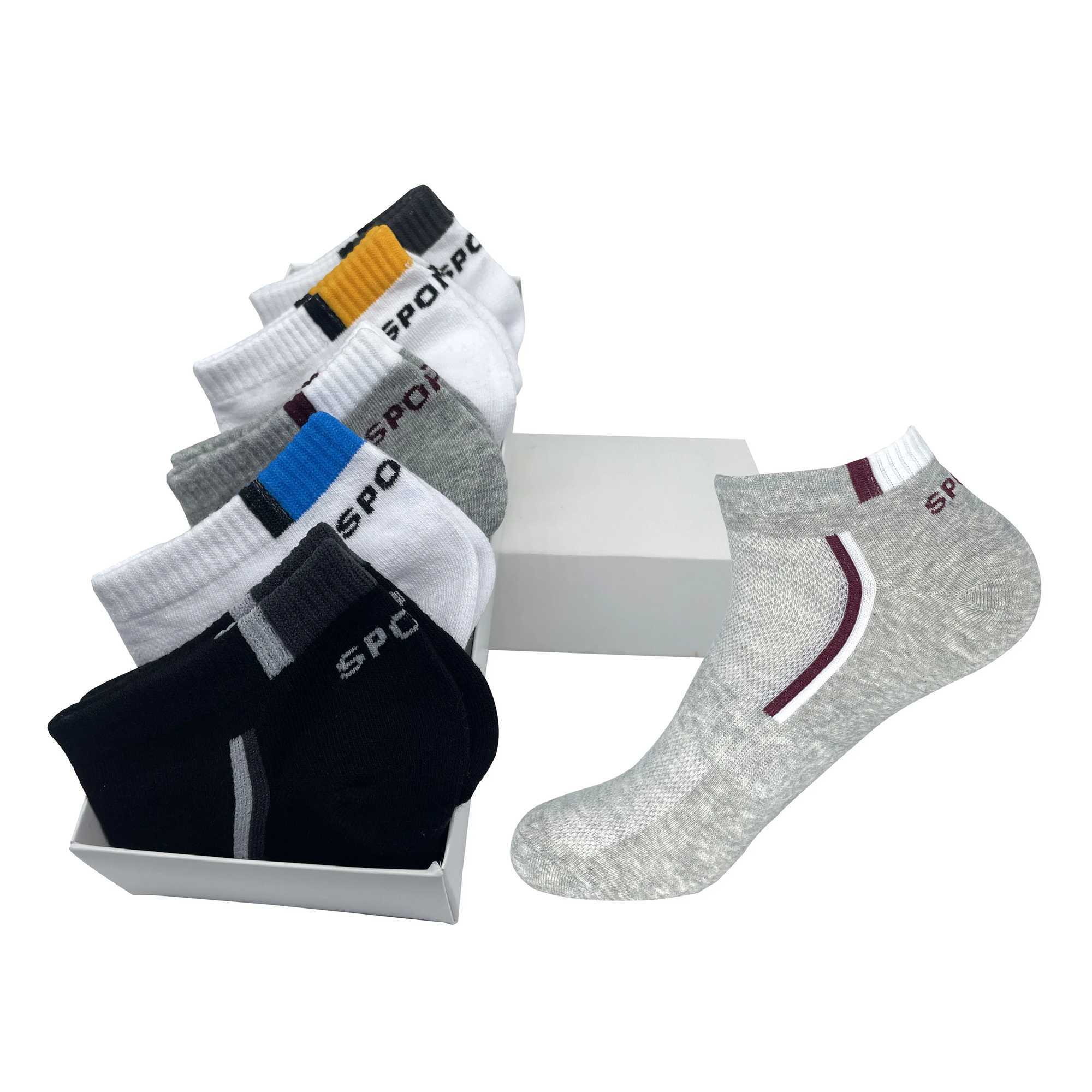 5 pairs of high-quality mens ankle socks breathable cotton sports socks mesh casual sports summer thin cut Plus size 45 46 47 W240905