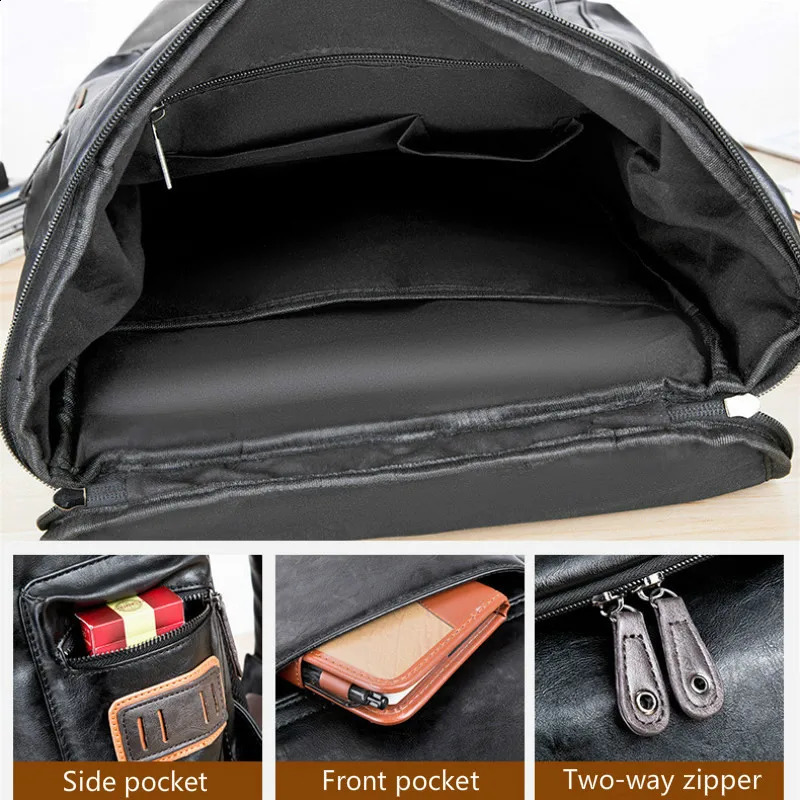Men Pu Leather Backpack Mens Large Antitheft Travel Backpack Laptop Bag Black Bagpack School Male Business Shoulder Bag 240902