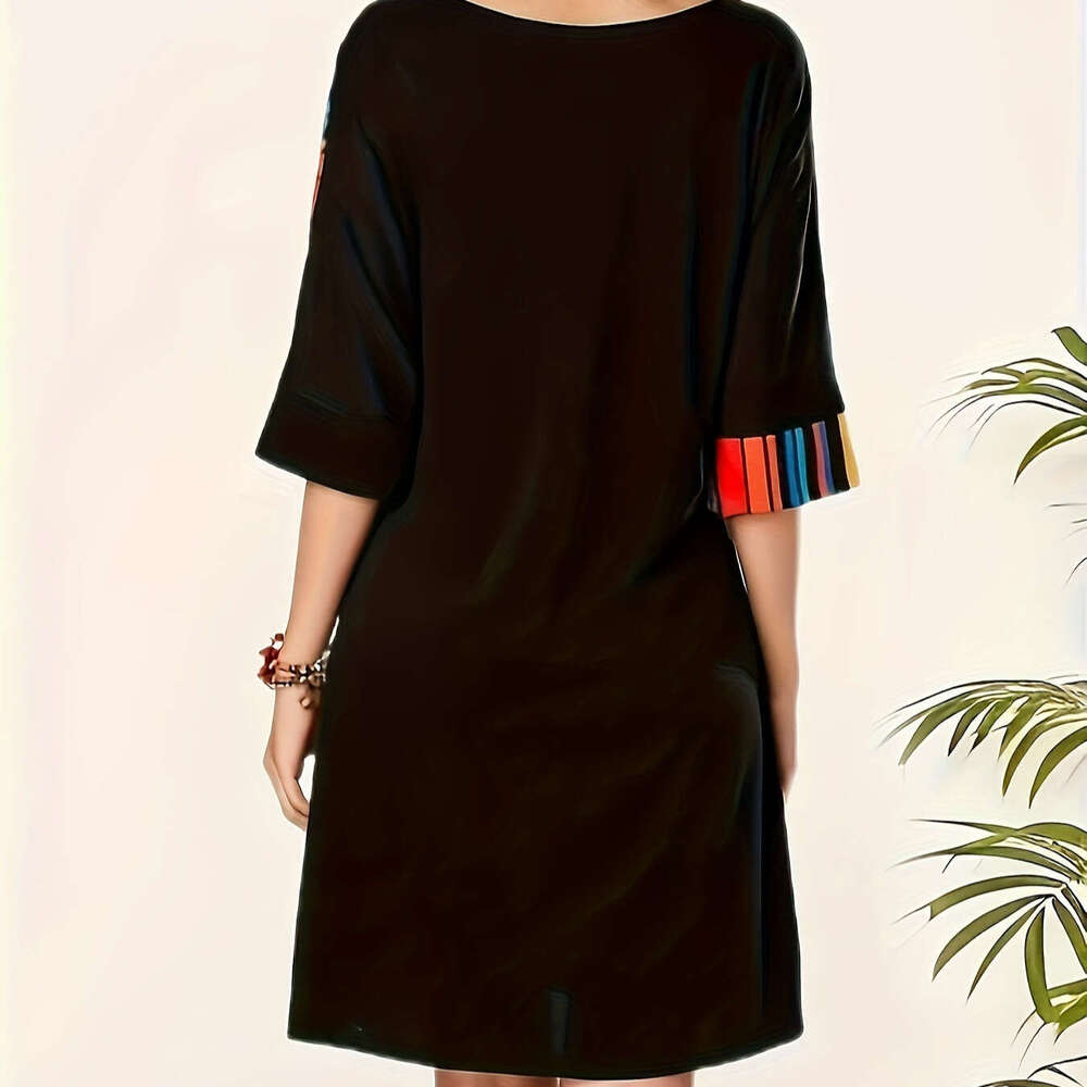 New Rainbow A-line Loose Dress for Spring and Summer 2024 Women's Wear, Half Sleeve