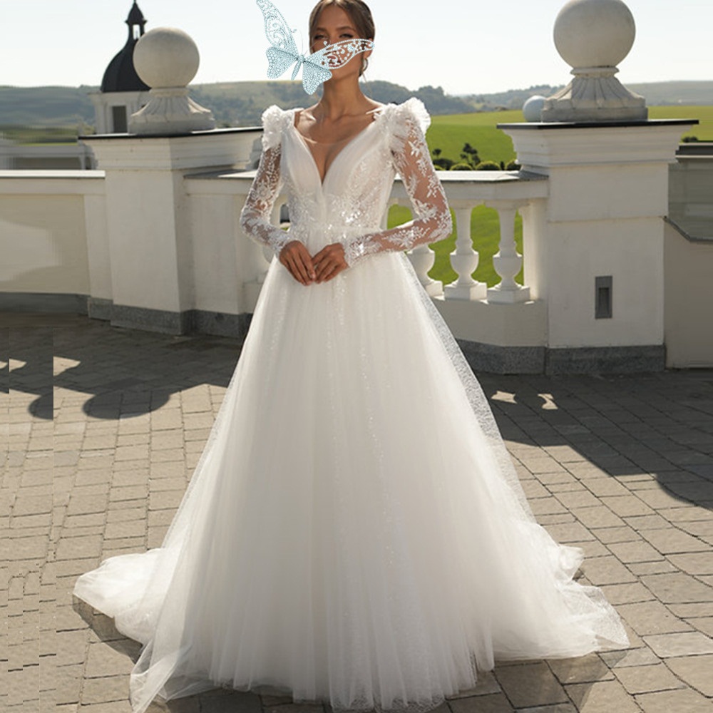 Plus Size Boho Dresses 2024 V Neck Beach Lace Wedding Gowns Elegant Bohemian Tulle A Line Bridal Dress Vestido De Novia 12