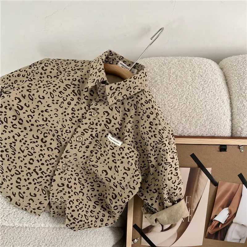 Childrens Shirt Spring and Autumn New Boys and Girls Leopard Pattern Long sleeved Shirt Baby Korean Shirt Coat Y240906