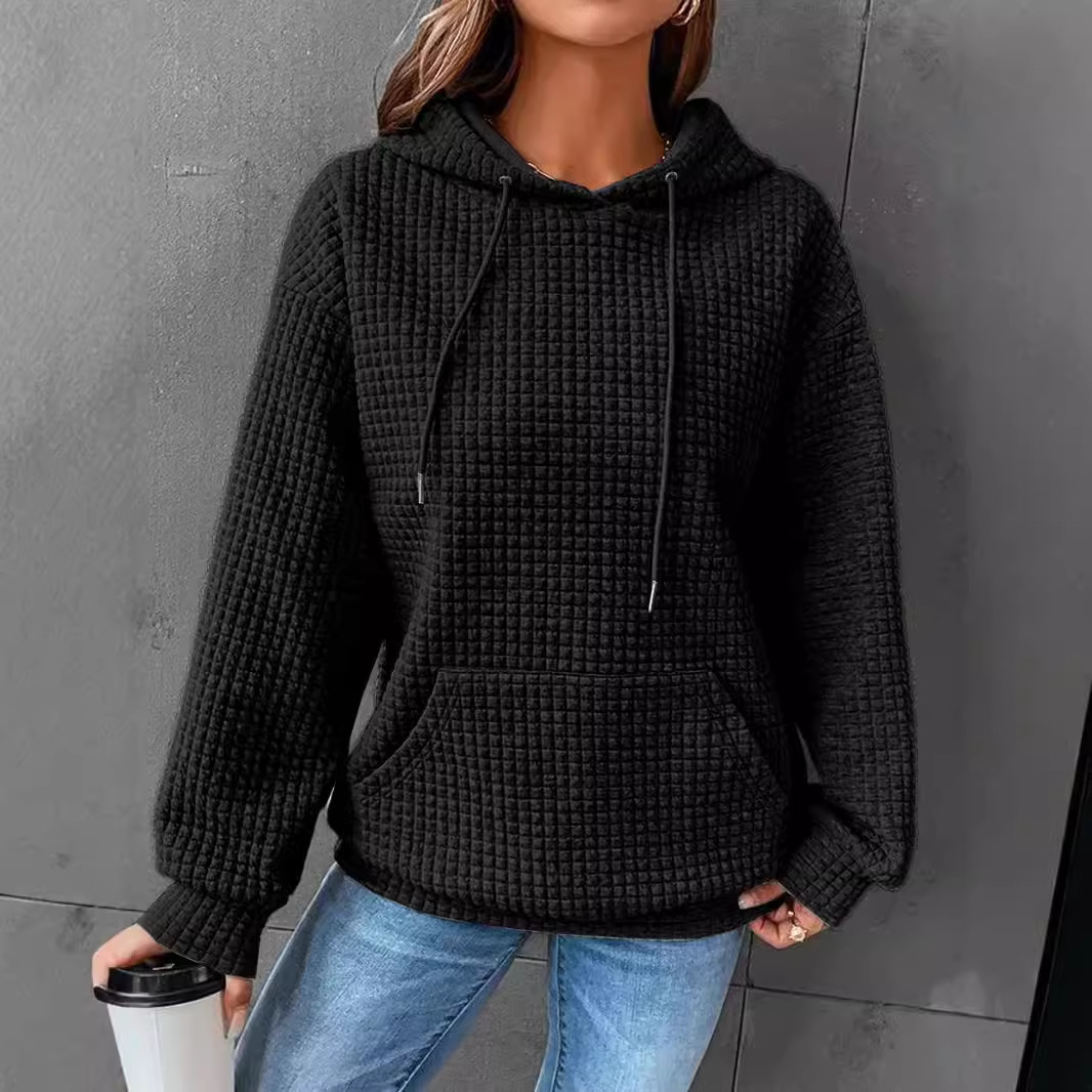 dongdumaoyi 2024 autumn and winter women's clothing new item small grid pocket long sleeved solid color top hoodie for women F0906#38