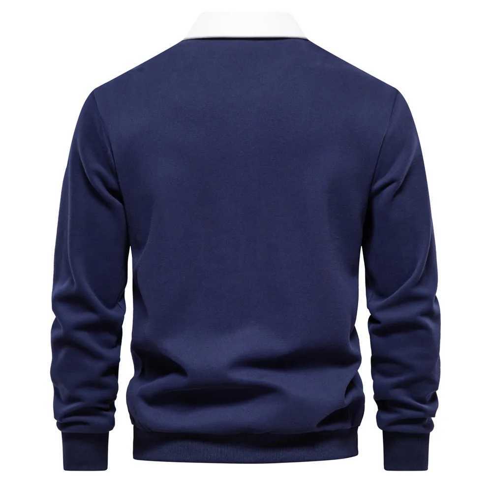 2024 Spring Fashion Quality Cotton Design Polo Neck Sweatshirts for Men Casual Social Wear Long Sleeves Mens New In SweatshirtsXJ240906