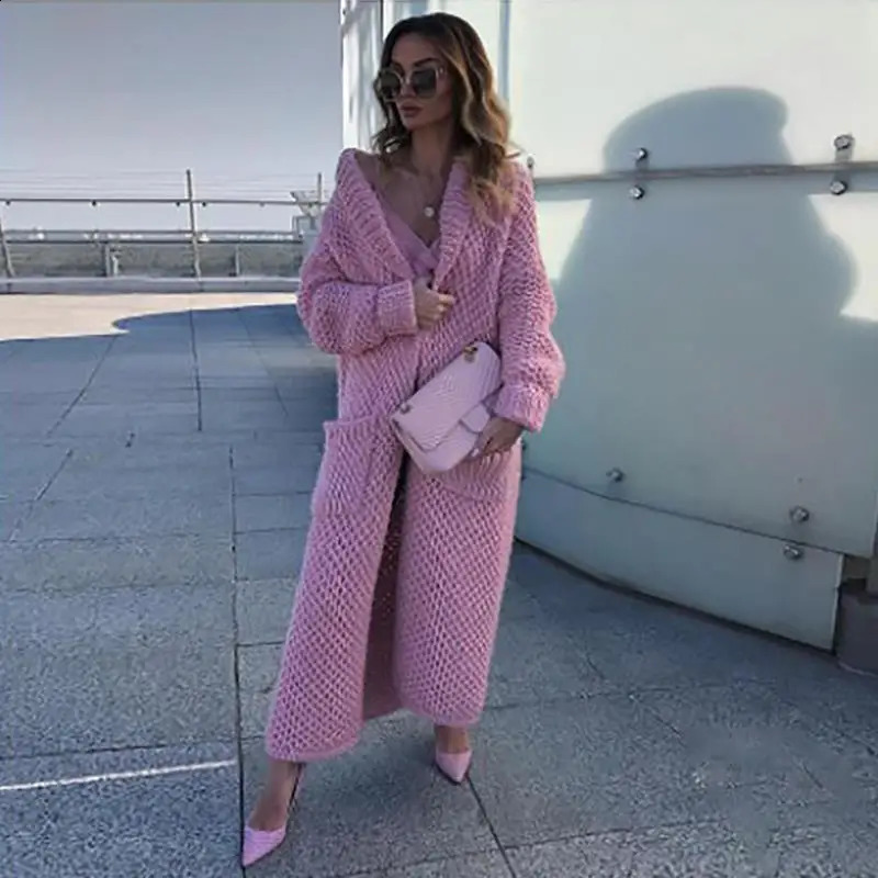 Winter clothing womens solid collar long sleeved jacket knitted cardigan top thick sweater 240905