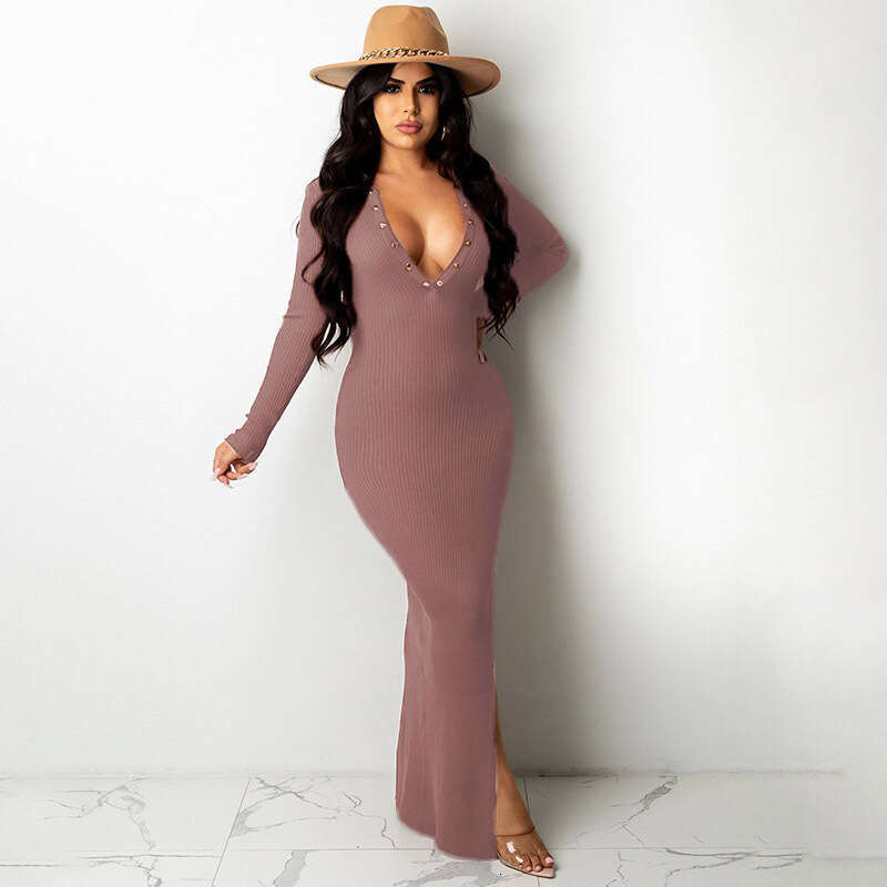 2023 new autumn, spring, and winter fashion for women's clothing, slim fit, concealed button, lapel, backless, sleeved, slit, long skirt