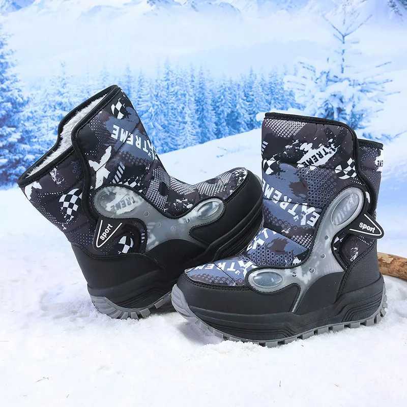 Children Snow Boots Winter Boys Warm Shoes Plush Booties Kids Outdoors Size 31-39# BlueBlackGray From 5 to 9Y B223 M240906
