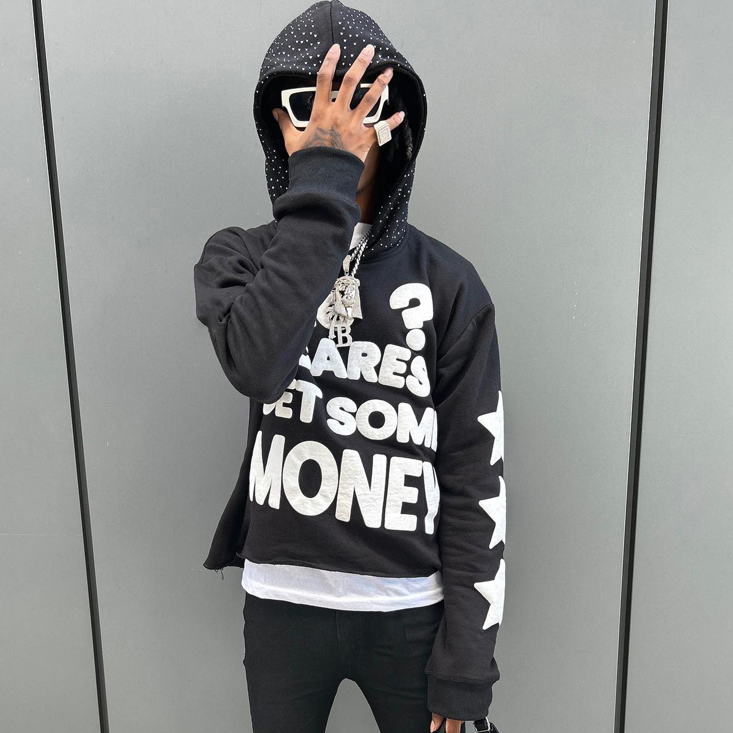 Men's Hoodies Y2K Retro Streetwear Hoodie Pull-Over Foam who cares Print and Rhinestone Design Sweatshirts