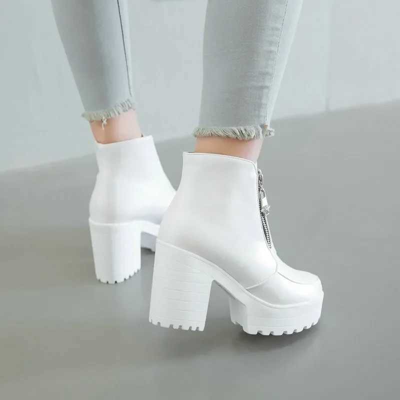 Black and white platform feet womens high heels high heels womens zippers autumn womens boots CL240906