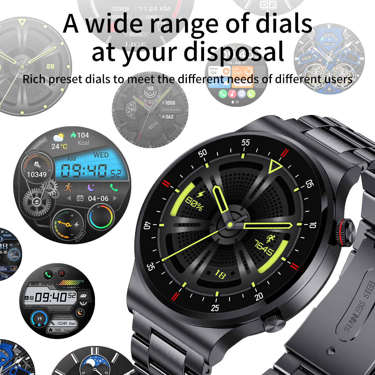 LIGE outdoor sports smartwatch multifunctional waterproof chronograph health monitoring music playback remote control camera Bluetooth call function