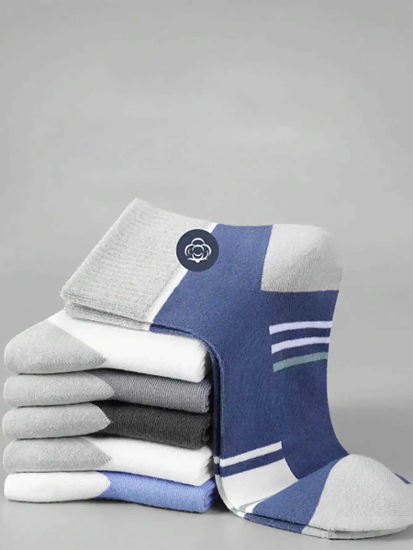 5pairs Mens Spring Autumn Sports Style Mid-Calf Socks Sweat Absorbing Breathable Striped Colorful Socks Y240906