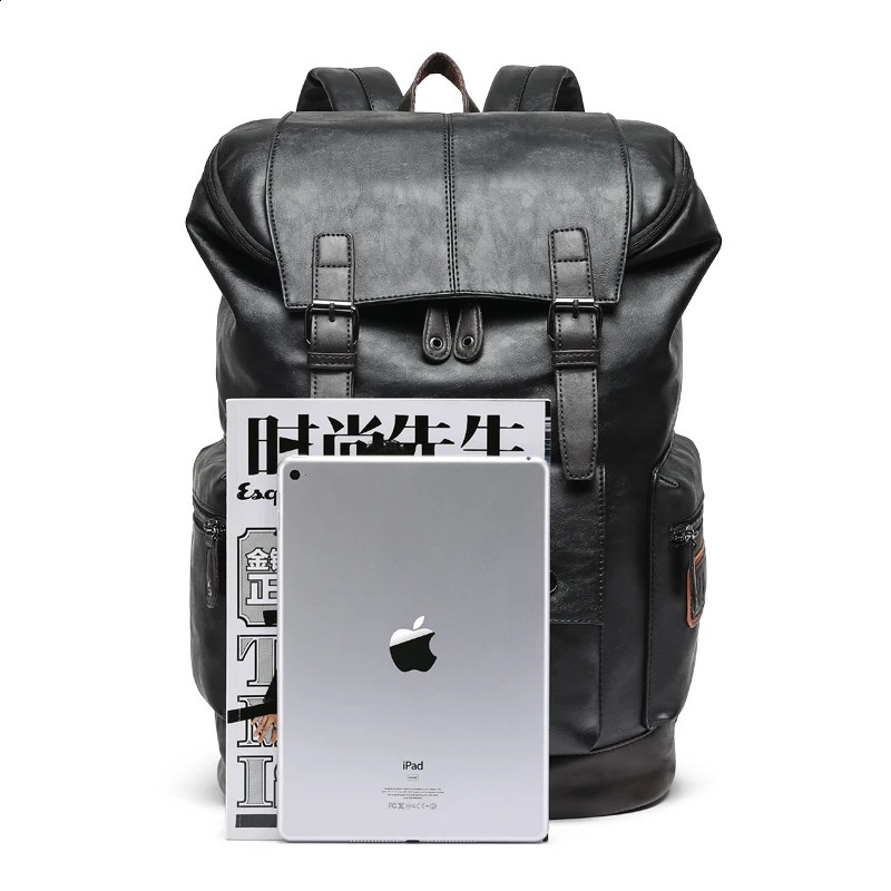 Men Pu Leather Backpack Mens Large Antitheft Travel Backpack Laptop Bag Black Bagpack School Male Business Shoulder Bag 240902