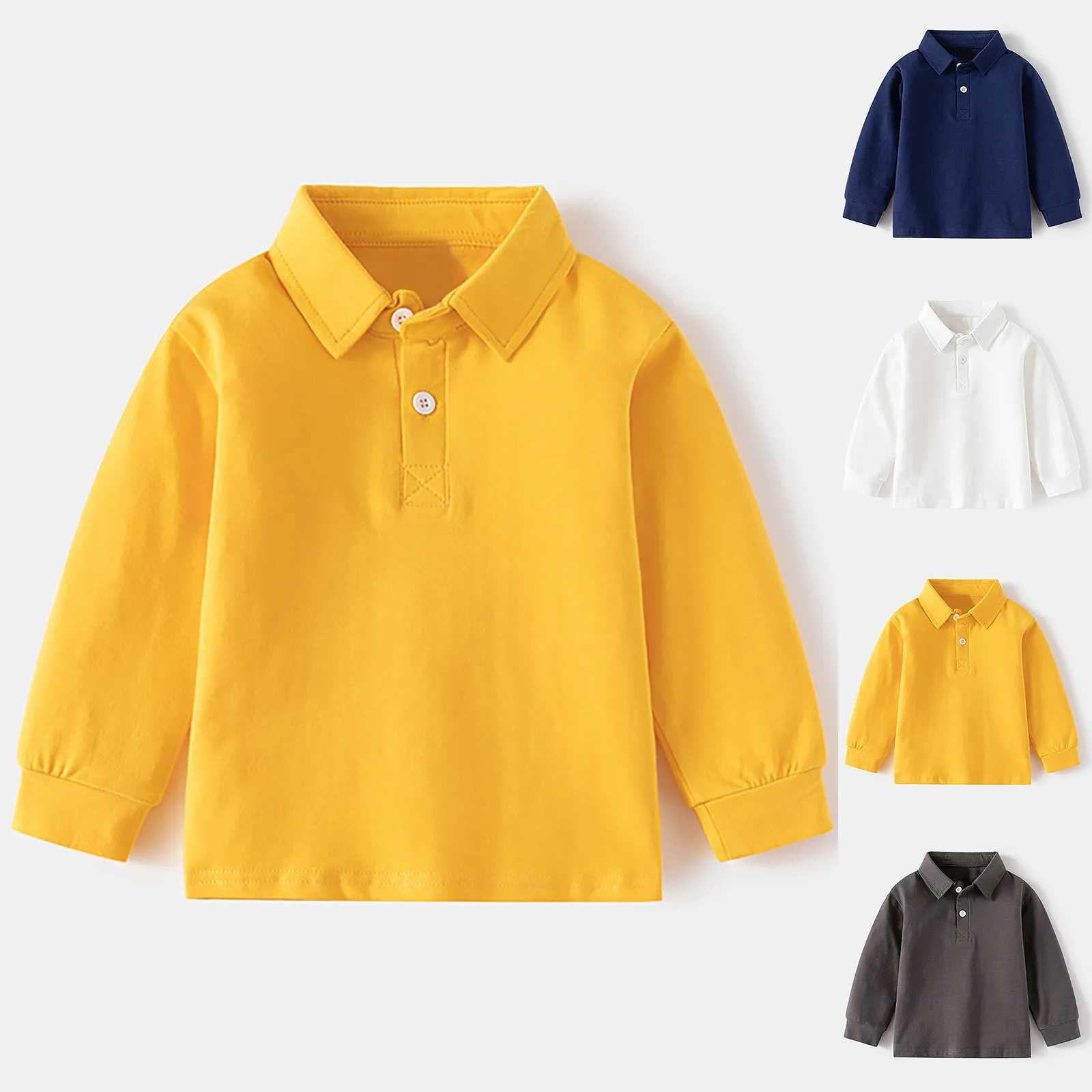 White Long Sleeve POLO Shirt For Boys Girls Lapel Design Suitable For Middle Big Kids School Uniform Clothes 2-7 Yrs 2024 Y240906