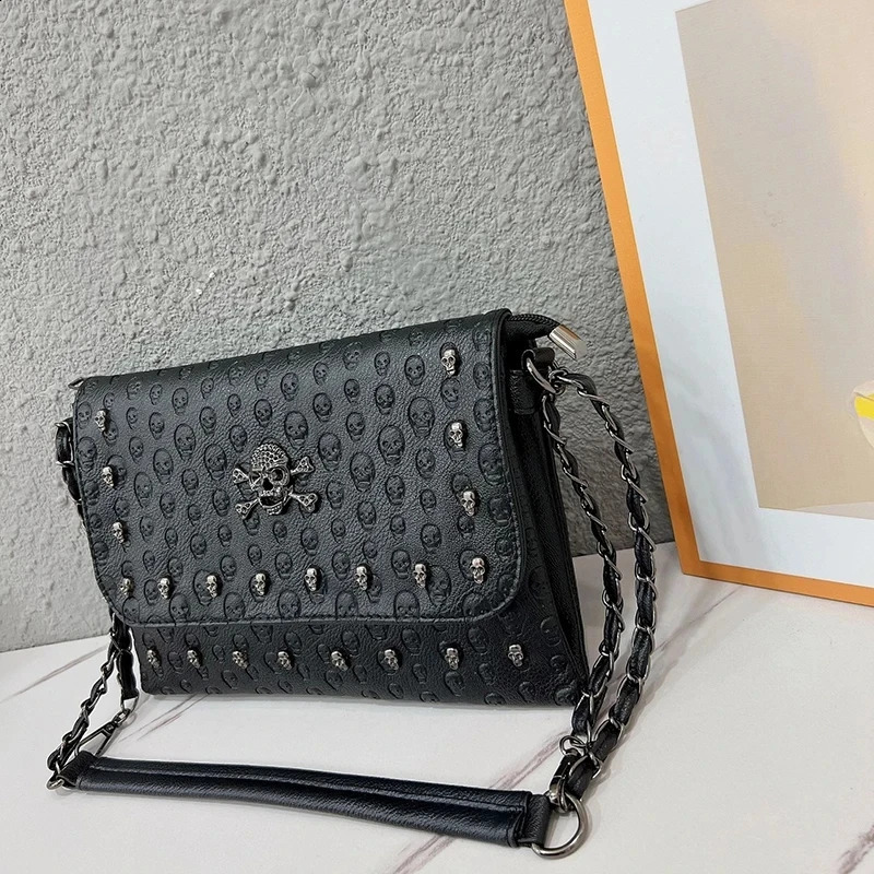 PU Leather Bag Messenger Bags Handbags Female Vintage Gothic Chain Shoulder 240905
