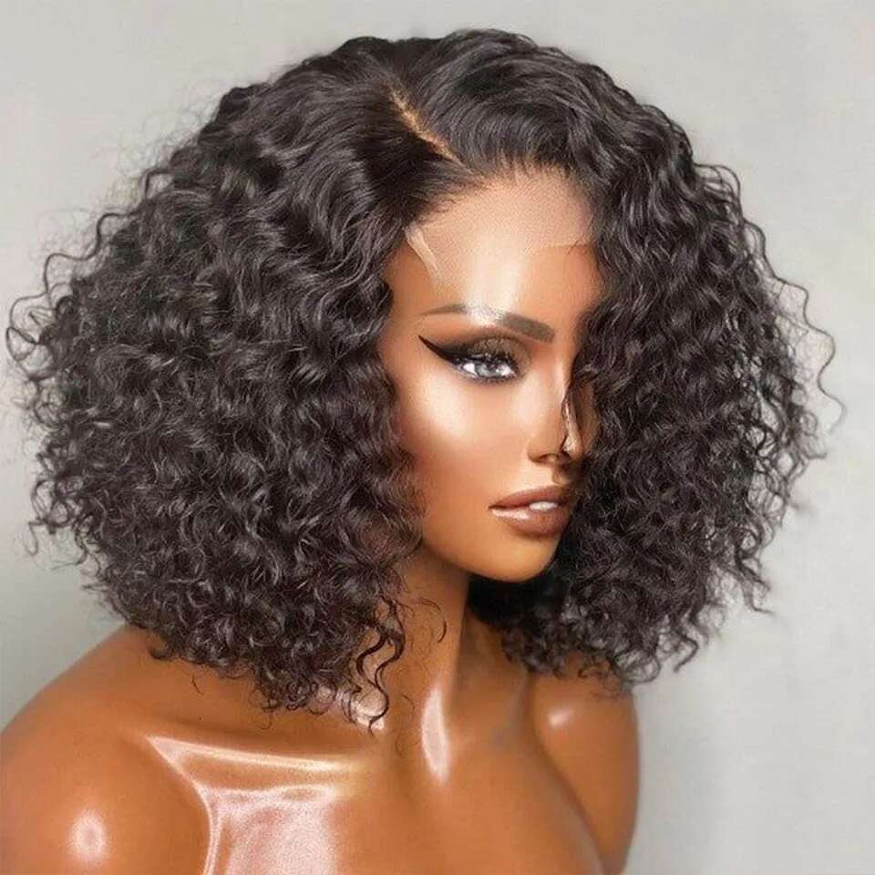 200D Wave Human Hair 4X4 Lace Front Wig Pre Plucked Transparent Brazilian Deep Curly Bob Wigs