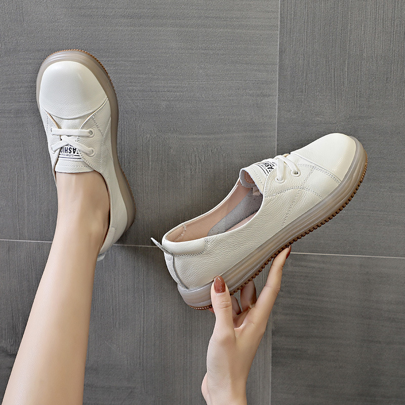 2024 soft bottom women's shoes casual non-slip flat bottom maternity single shoes shallow mouth nurse shoes head layer cowhide small white shoes 