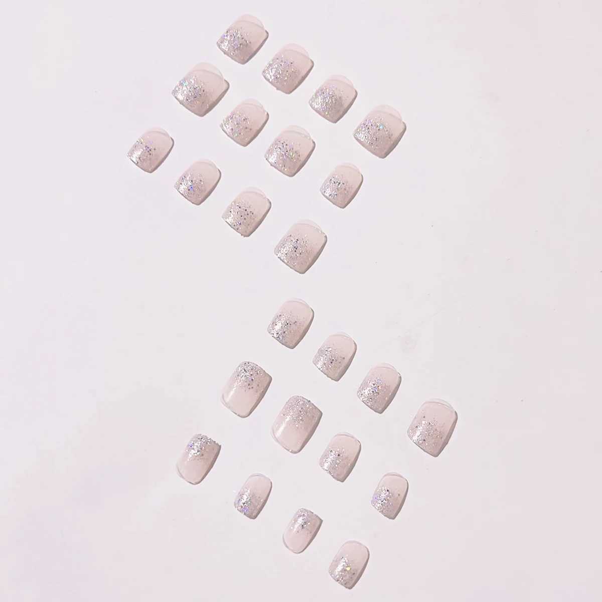 24 colored nail plates silver headed square short imitation nails French fake nails 1 jelly cream and 1 wedding document W240905