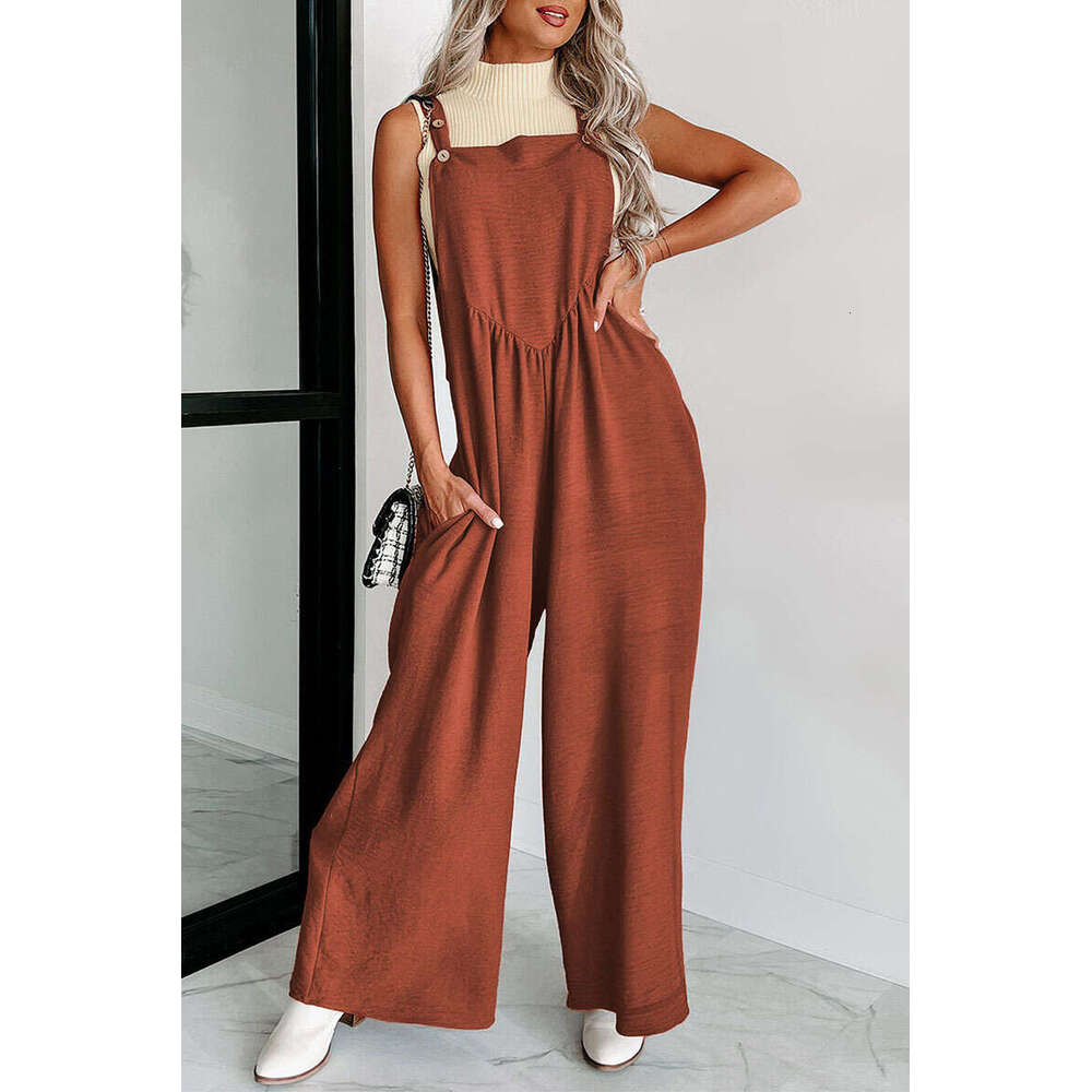 2024 Summer New Sleeveless Strap jumpsuit Women's Casual Loose Falling High Waist Wide Leg Pants Women