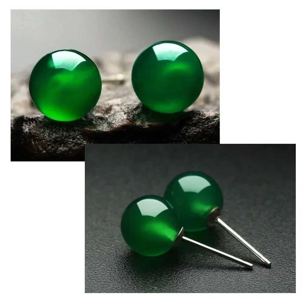 Womens Fashion Natural 8mm Green Solid Earrings Fashion Mom Birthday Gift W240803