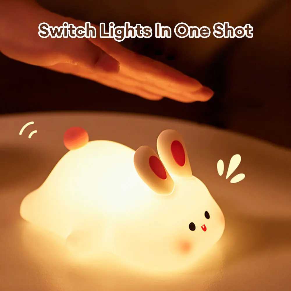 LED Cute Rabbit Silicone Light USB Charging Timer Bedside Decorative Light 3-level Dimmable Breast Feeding Kindergarten Night Light W240816