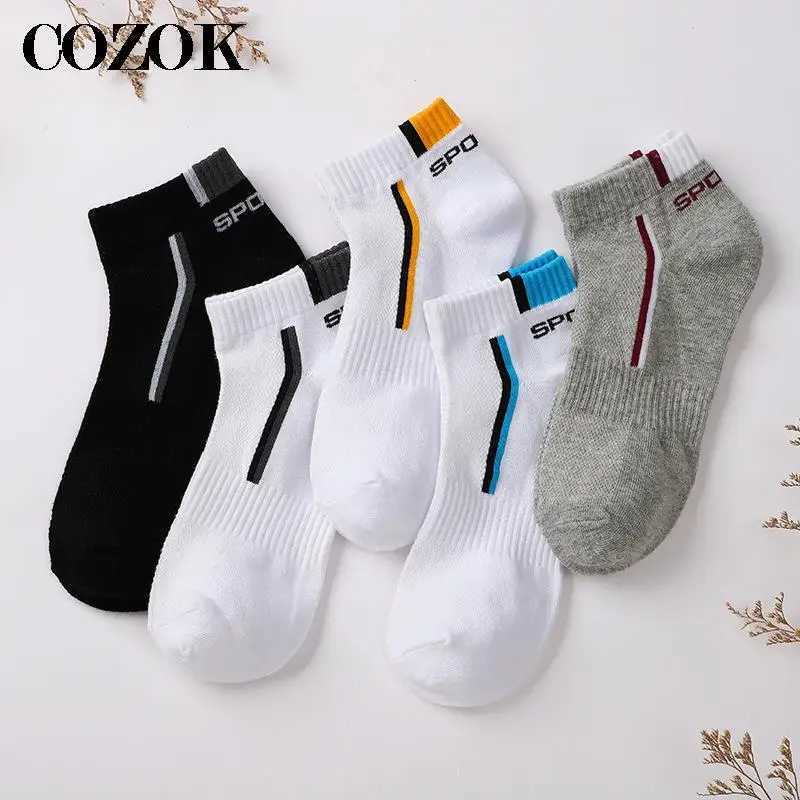 5 Pairs Plus Size38-47 Men Ankle Socks Breathable Cotton Sports Socks Mesh Casual Athletic Summer Thin Cut Short Sokken For Male Y240906