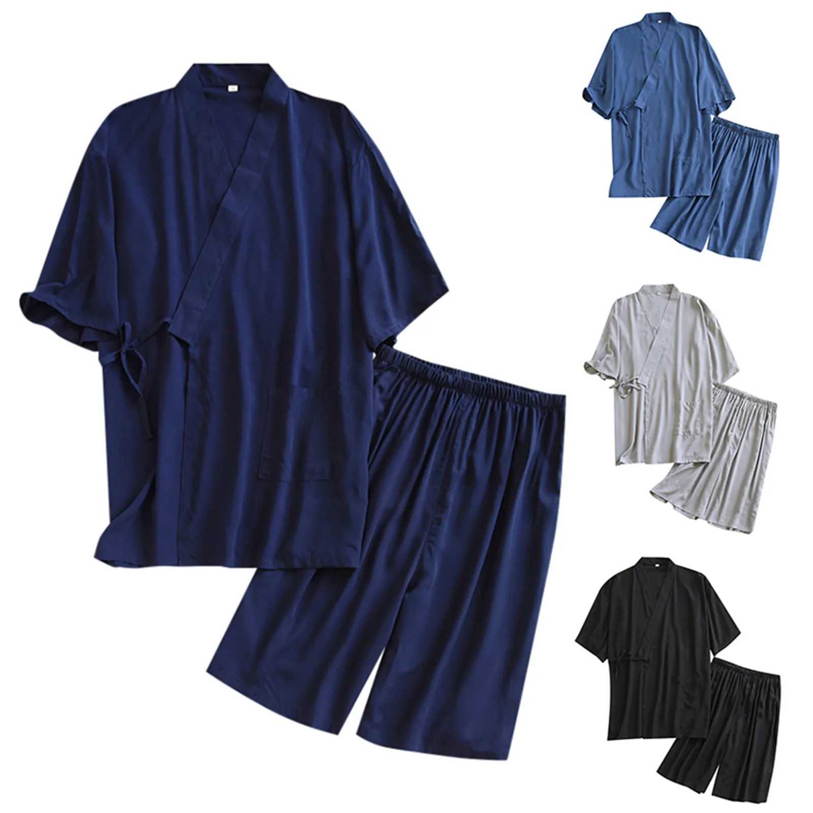 2024 Summer New Japanese Style Couples Thin Cotton Pajamas Kimono Short Sleeve Shorts Plus Size Pajamas Home Wear Light Pajamas Y240906