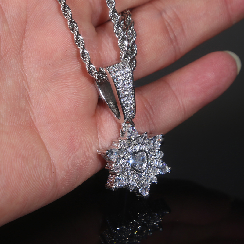 Bg 5A CZ Iced Out Strar Heart Pendant Necklace Micro Paved Cubic Zirconia Fashion Lover for Men Women Hip Hop Jewelry