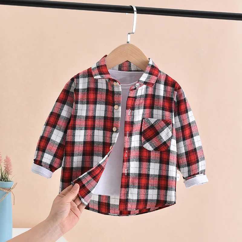 2023 New Toddler Boys Shirts Long Sleeve Plaid Shirt For Kids Spring Autumn Children Clothes Casual Cotton Shirts Tops 24M-8Y Y240906