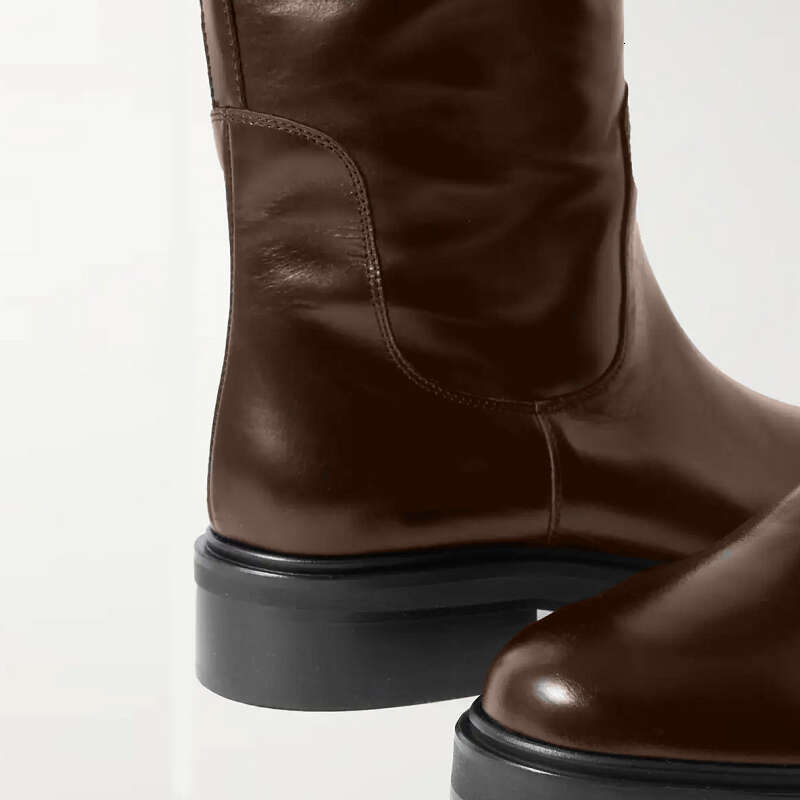 Krazing Pot Cow Leather Big Size 44 45 Round Toe Med Heels Classics Equestrian Long Slip On Winter Brand Knee-High Boots