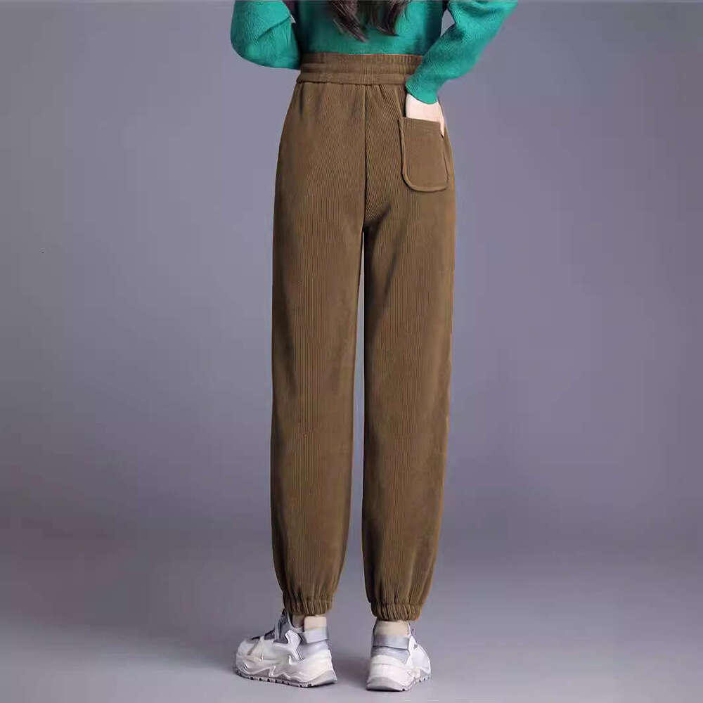 2024 Spring and Autumn New Women's High Waist Casual Solid Color Corduroy Loose Leg Tights Pants