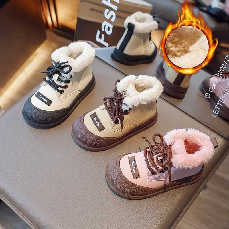 Childrens Snow Boots New Velvet Thickened Boys and Girls Cotton Shoes High-top Anti-slip Kids Cute Waterproof Cotton Boots M240906