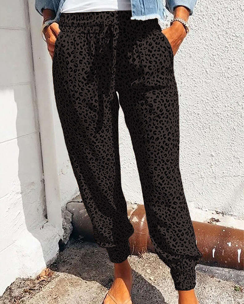 2024 Summer New Women's Legged Loose Leopard Print Strap Casual Pants