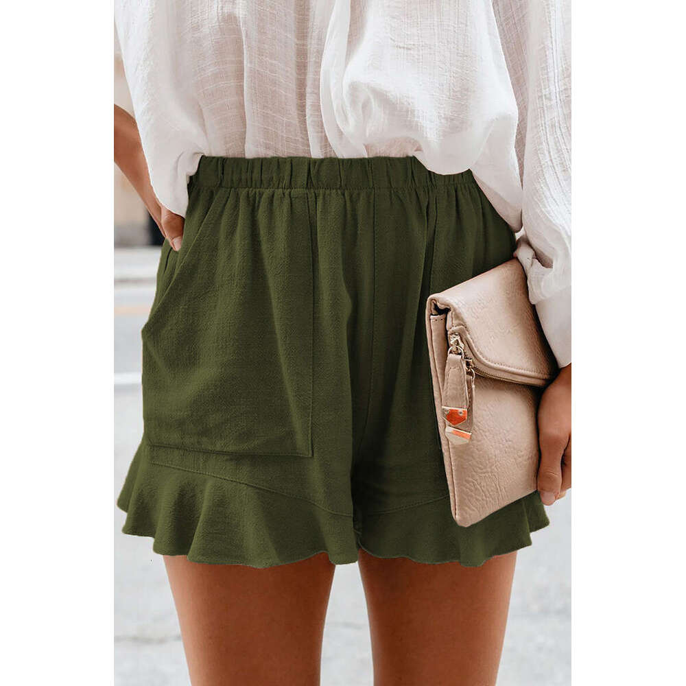 Summer cotton casual shorts for women's 2024 new European version solid color high waisted pleated loose straight leg pants
