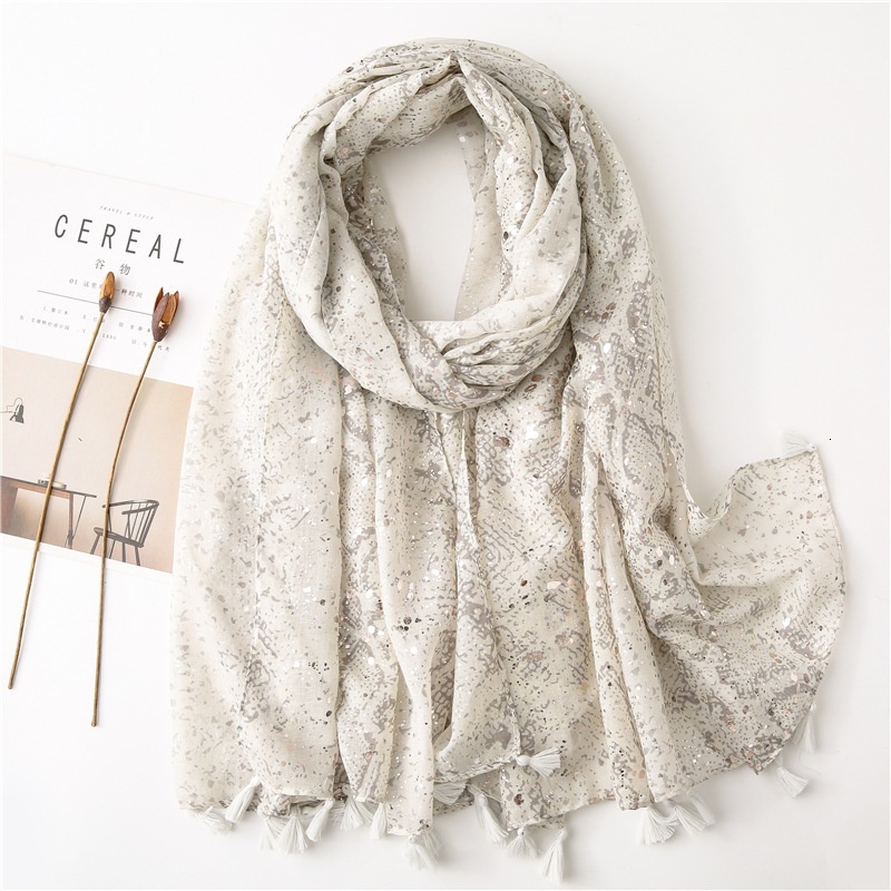 New Printed Snake for Women Spring Summer Hot Silver Shiny Shawl Cotton and Hemp Scarf