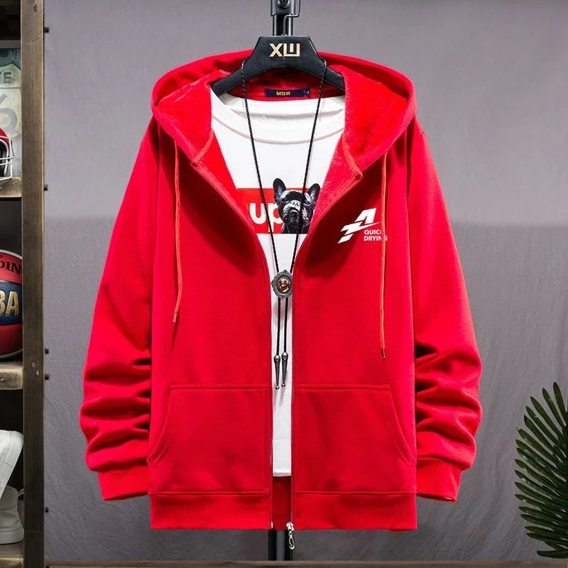 Mens Clothing Hooded Black Sweatshirts for Man Fleeced Hoodies Full Zip Up Simple Overfit Loose Welcome Deal Sweat Shirt In 240906