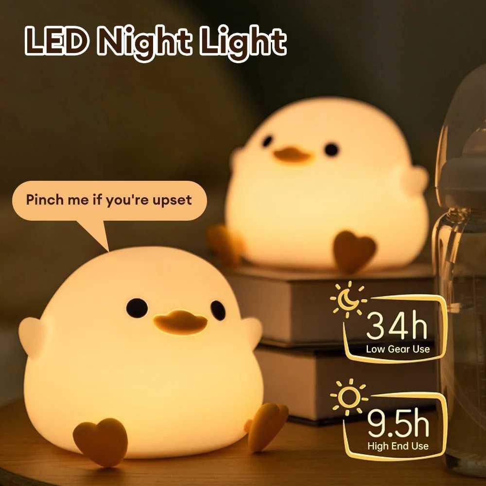LED Night Light Cute Duck Cartoon Animal Silicone Nursery Night Light USB Charging Bedlight Touch Sensor Timer Light W240816