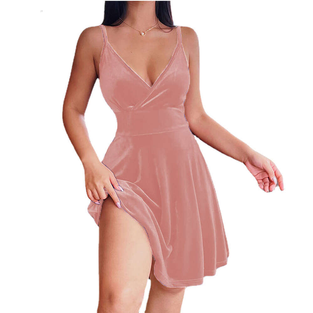 2023 Spring/Summer New Season Sexy High Waist Low Cut V-Neck Short Skirt Temperament Fashion Evening Elegant Ladies Dress