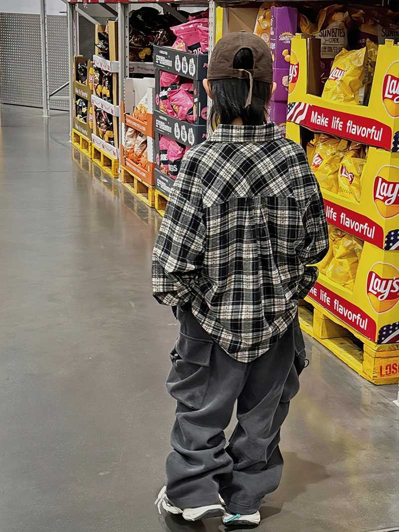 Childrens Plaid Boy Shirt Spring 2024 New Childrens Style Shirt Handsome Spring Coat Korean Version Y240906