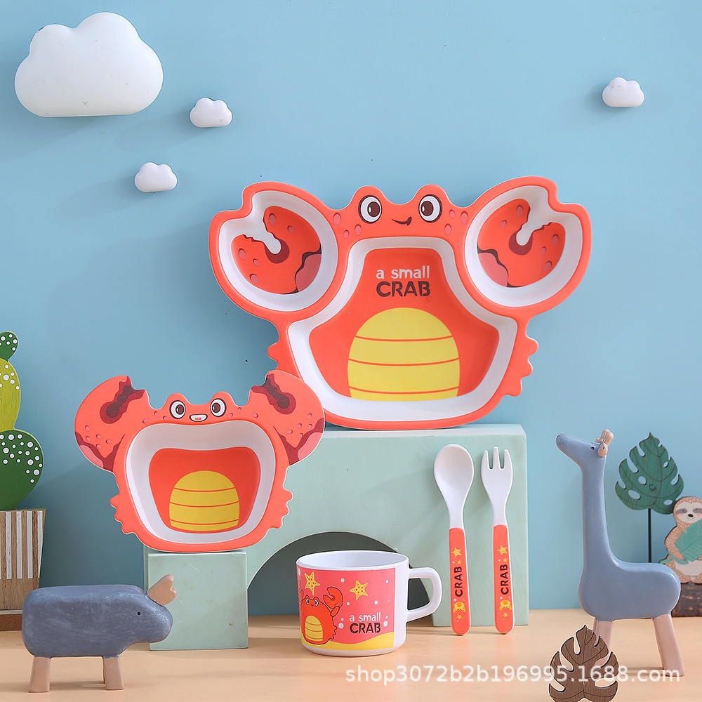 Food grade bamboo fiber children's tableware set box mother and baby gift set, internet famous picnic grid plate F22-09.06