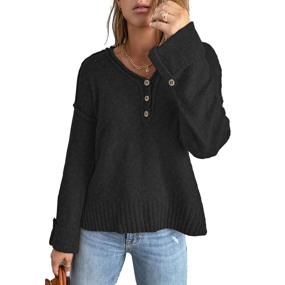 Women's 2024 Autumn/Winter Fashion New Loose Button Knitted Shoulder Sweater