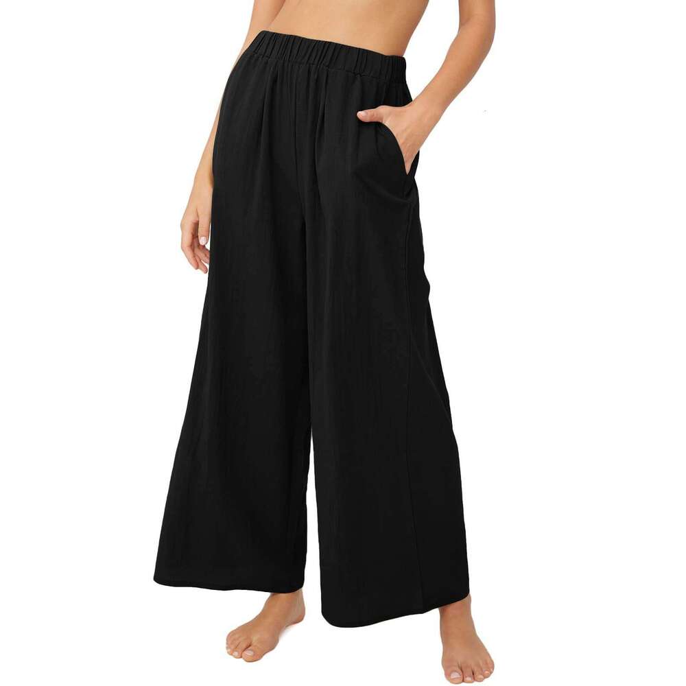 2024 Spring/Summer New Cotton and Hemp Women's Solid Color High Waist Loose Relaxed Wide Leg Pants