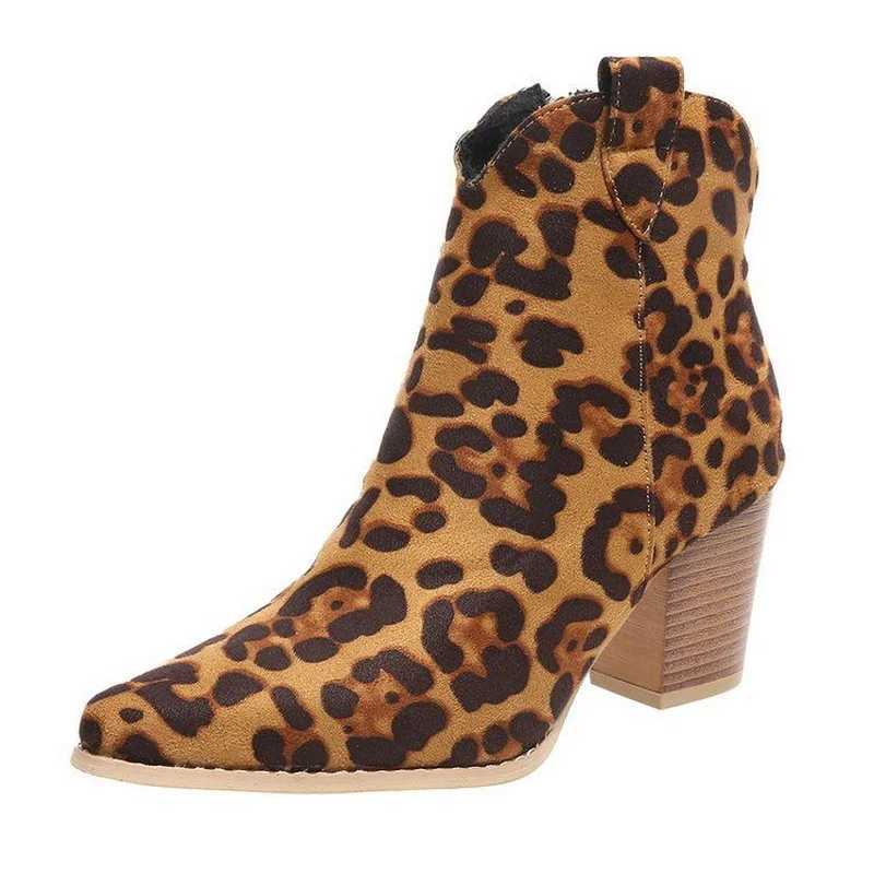 FHC Sexy Leopard High Heeled Ankle Boots Womens Short Boots Autumn/Winter Shoes Pointed Toe Boots Side Zipper Sizes 35-42 Dropship CL240906