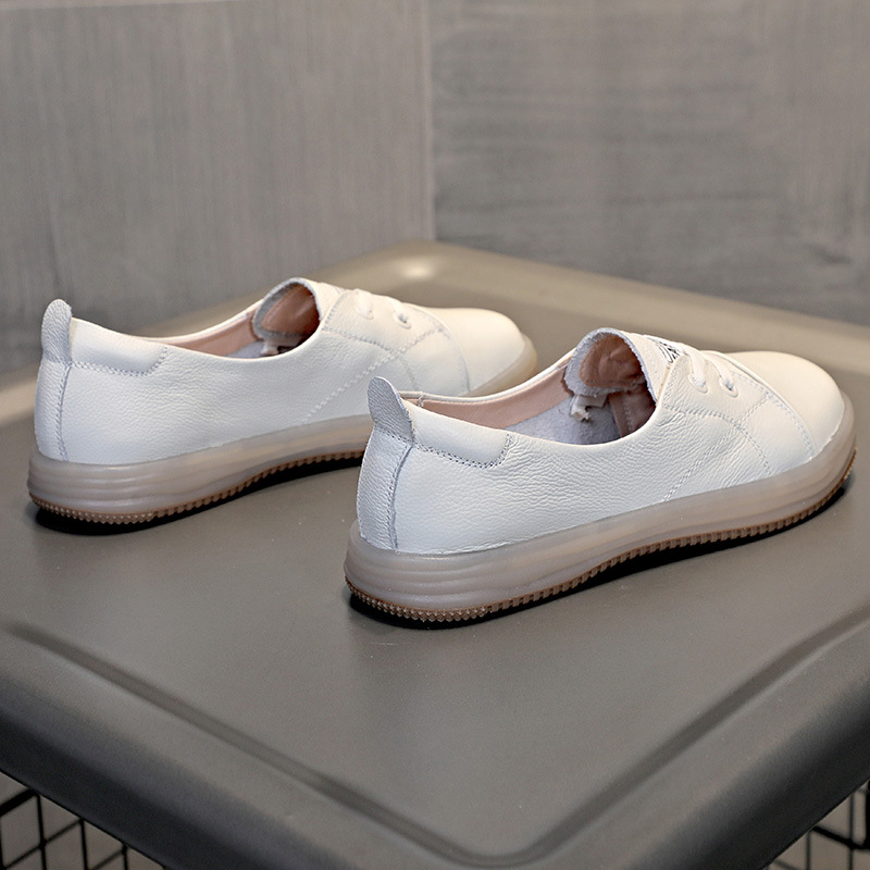 2024 soft bottom women's shoes casual non-slip flat bottom maternity single shoes shallow mouth nurse shoes head layer cowhide small white shoes 