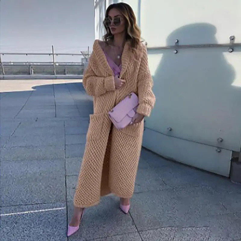 Winter clothing womens solid collar long sleeved jacket knitted cardigan top thick sweater 240905
