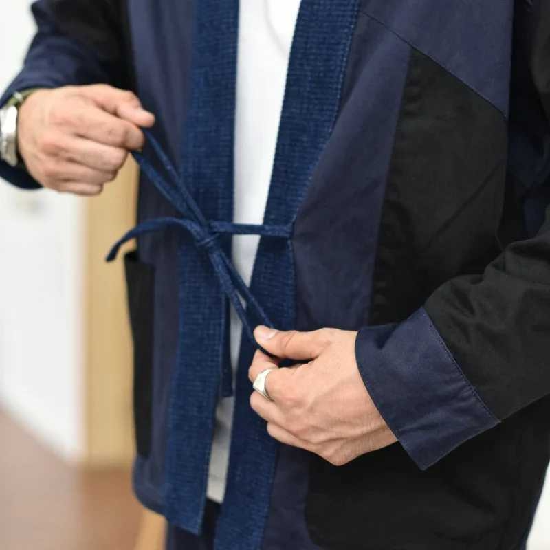 Saucezhan noragi jacket Jacket Men Reversible Jacket Taoist Robe Sashiko Robe mens fashion vintage autumn Cotton Y240906