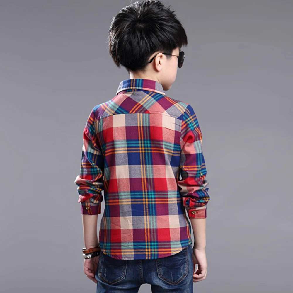 2023 Fashion Teenager Boys Shirt Kids Cotton Boys Plaid Shirts Long Sleeve England School Trend Children Clothes 9 10 12 14 15Y Y240906
