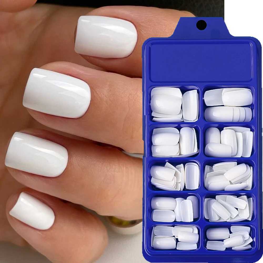 100 pieces of white square fake nails fully covered acrylic artificial fake nail tips female nail decoration 10 sizes according to nails W240905